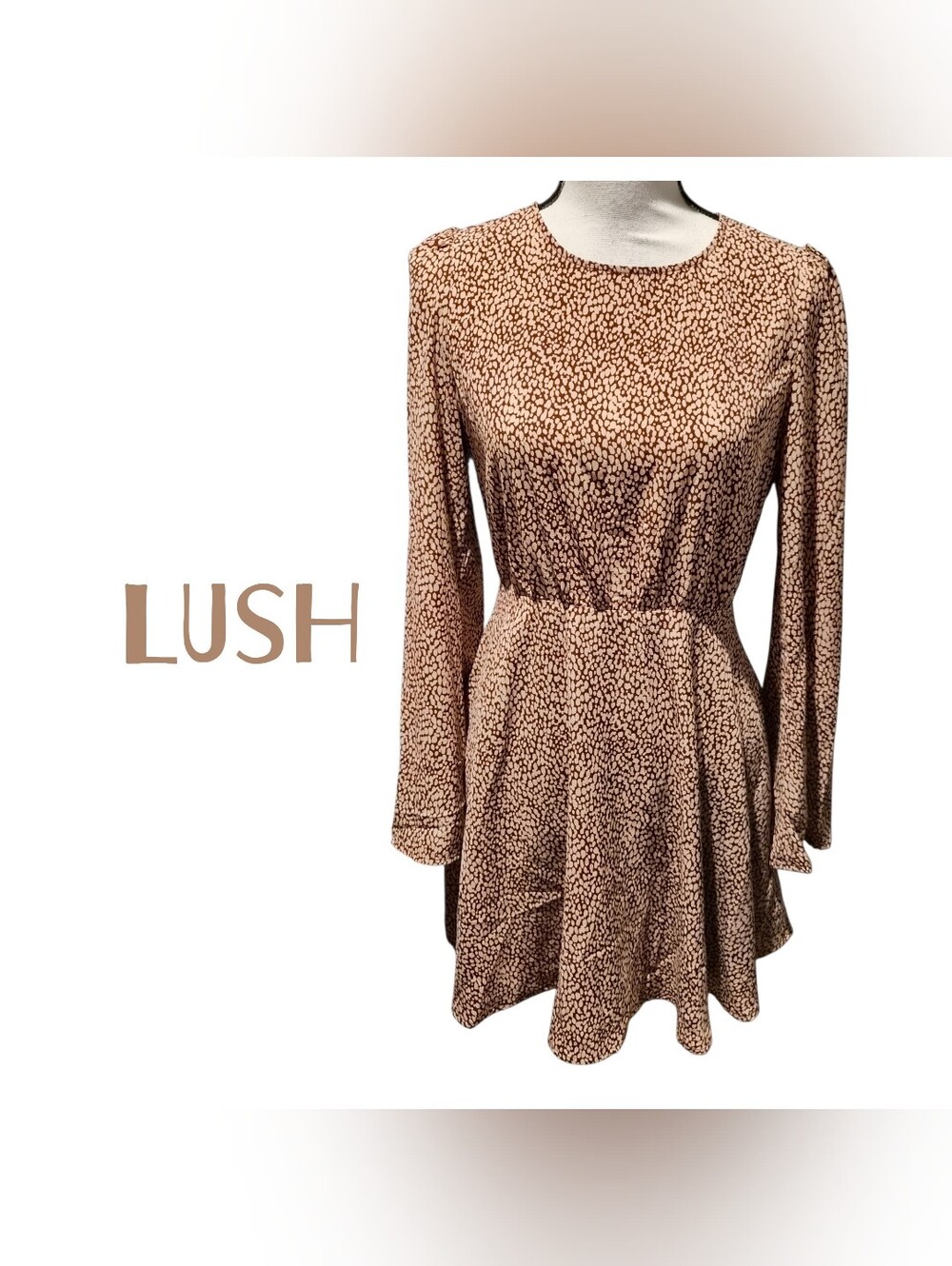 LUSH Women's Brown Printed Long-Sleeve Mini Dress Size Medium